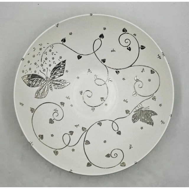 Metal 1980s Emilia Castillo Large Porcelain & Pure Silver Butterfly Bowl, Taxco Mexico For Sale - Image 7 of 18