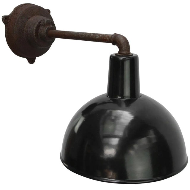 Industrial Vintage Industrial Black Enamel & Cast Iron Wall Lamp For Sale - Image 3 of 8