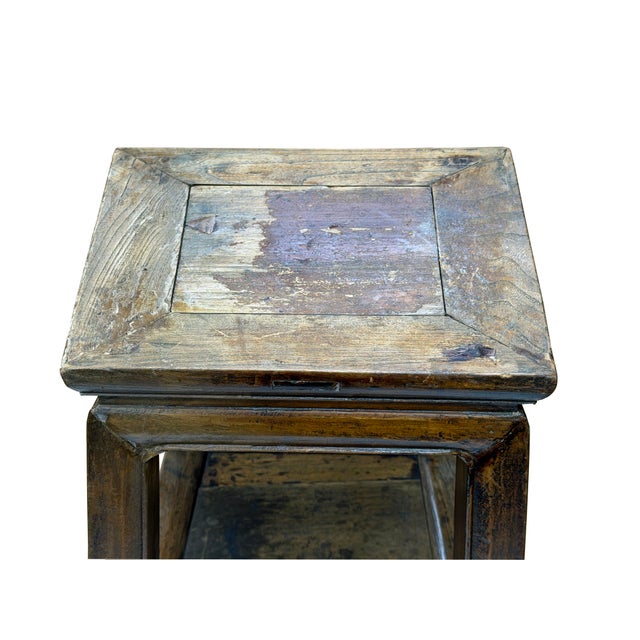 Vintage Patina Square Slim Wood Pedestal Display Stand Side Table For Sale - Image 9 of 10