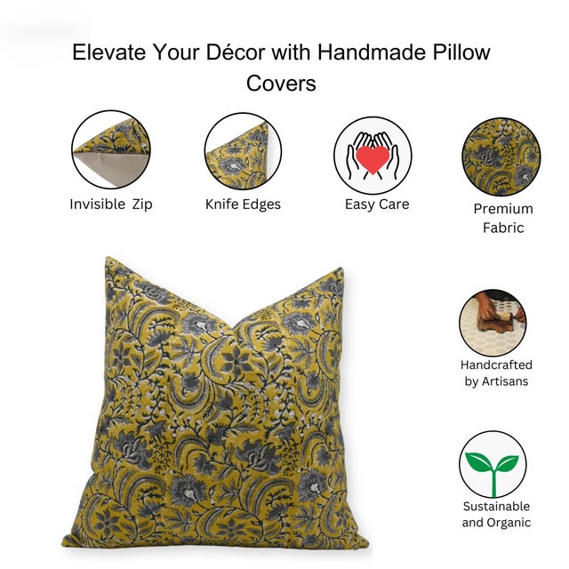 Not Yet Made - Made To Order Fabdivine Traditional Block Print Pillow Cover 24x24 Inch Duck Canvas-Kundanvan For Sale - Image 5 of 5