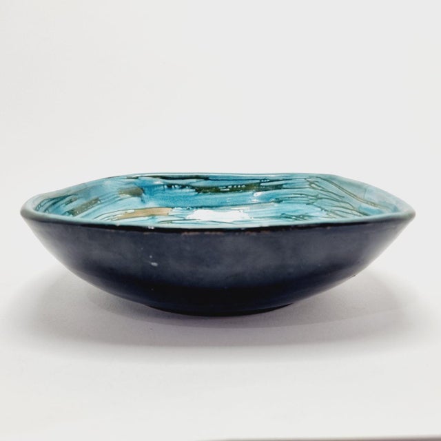 Vintage ceramic decorative bowl from the 1970s. A home decor accessory with a rustic, Mediterranean atmosphere. Marked....