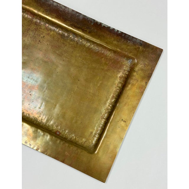 Brass Vintage Rectangular Hammered Brass Tray For Sale - Image 8 of 10