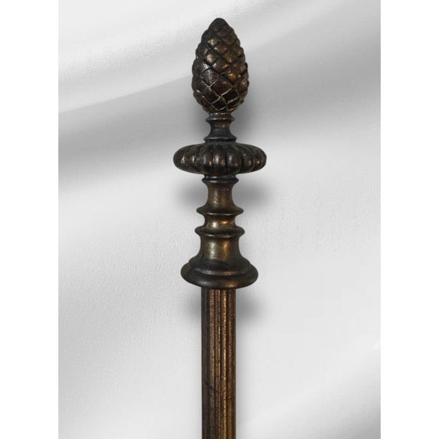 1920s Antique Brass Floor Lamp With Blue and White Shade For Sale - Image 5 of 12