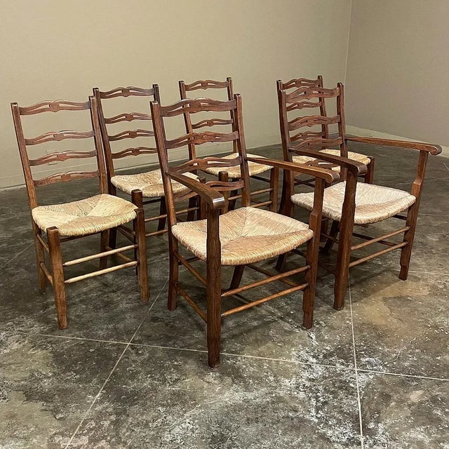 Set of 6 Country French Dining Chairs With Rush Seats Includes 2 Armchairs For Sale - Image 13 of 13