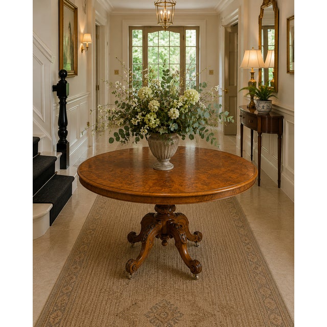 Antique Victorian Six-Seater Oval Tilt-Top Centre Dining Table in Burr Walnut, 1860 For Sale - Image 11 of 17