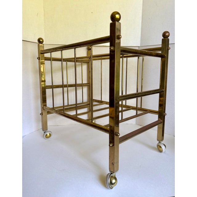 Mid-Century Cantebury Brass Magazine Rack on Wheels For Sale - Image 10 of 12