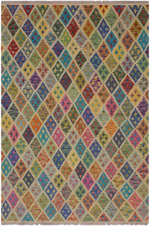 Abstract Tribal Hand-Woven Kilim Wool Rug -5′5″ × 6′7″