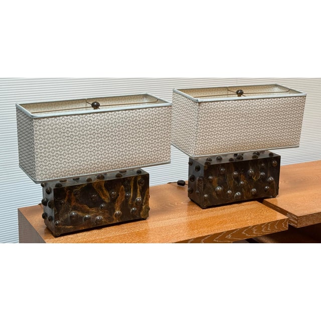 Baroque Lika Moore for Blackman Cruz Workshop Studded Table Lamps, Pair For Sale - Image 3 of 12