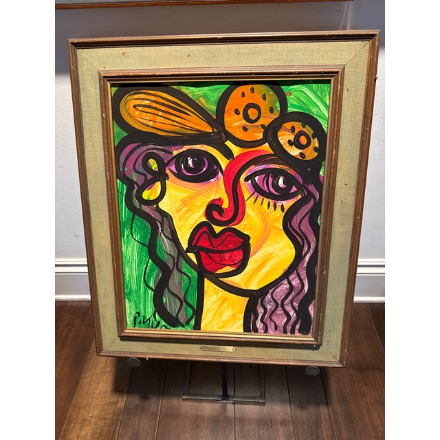 1970s Original Abstract Painting by Peter Keil. This great piece was executed on board and depicts a colorful whimsical...
