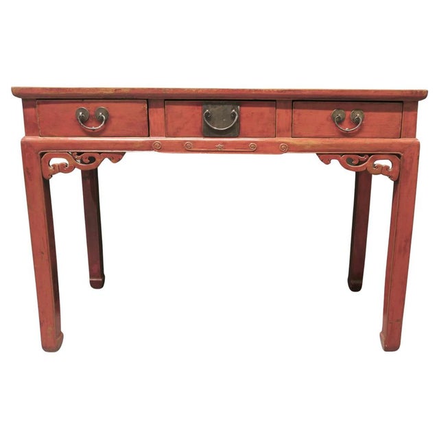 Gold Red Lacquered Side Table or Desk, 1900s For Sale - Image 8 of 8