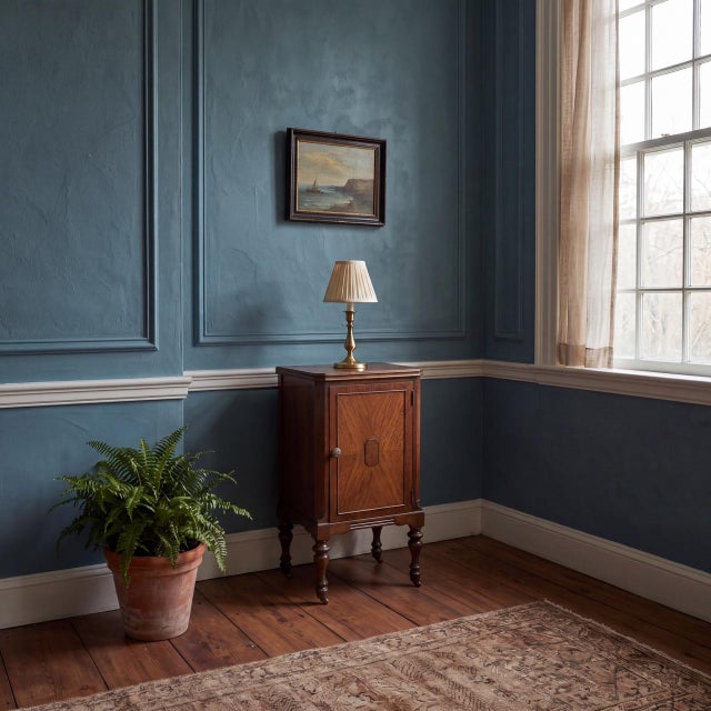 A refined example of American Federal style furniture from the late 19th century. This nightstand features a single door...