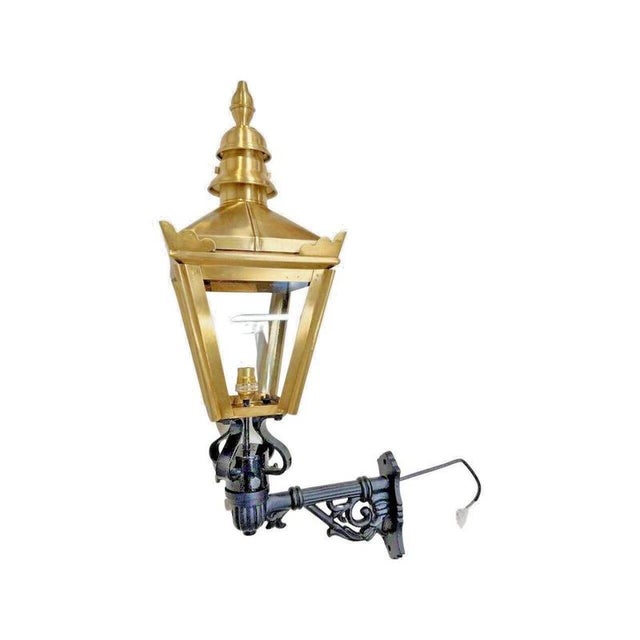 Traditional Brass Wall Lantern with Ornate Cast Iron Bracket For Sale - Image 9 of 15