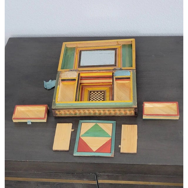 Scarce 18th/19th Century French Provincial Straw Marquetry Sewing Box For Sale - Image 4 of 13