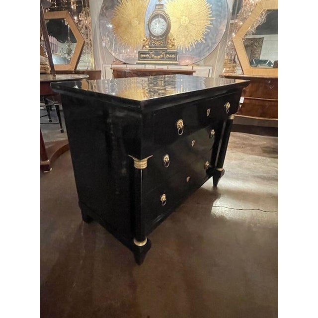 19th C. French Empire Black Lacquered Commode For Sale - Image 4 of 5