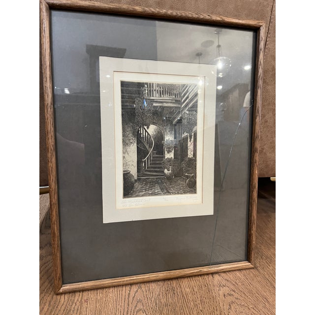 1940s Mid-Century Modern Eugene E. Loving "The Marchand Court, Old New Orleans" Limited Edition Etching - Framed For Sale - Image 4 of 4