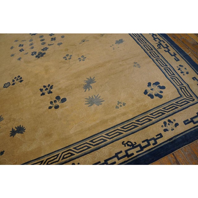 Fantastic Beige Open Field and Blue Border With Foliate Pattern Antique Chinese Peking Rug For Sale - Image 9 of 11
