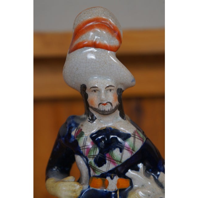 Ceramic Antique Staffordshire Scottish Highlander Huntsman Bow Deer Stag Figurine For Sale - Image 7 of 11