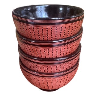 Traditional Lacquerware Red Tea Cups - Set of 6 For Sale