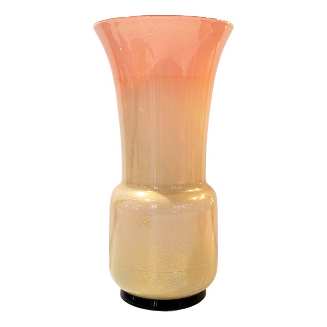Venini Laguna Vase by Tomaso Buzzi in Blown Murano Glass with Gold Leaf, 1983 For Sale