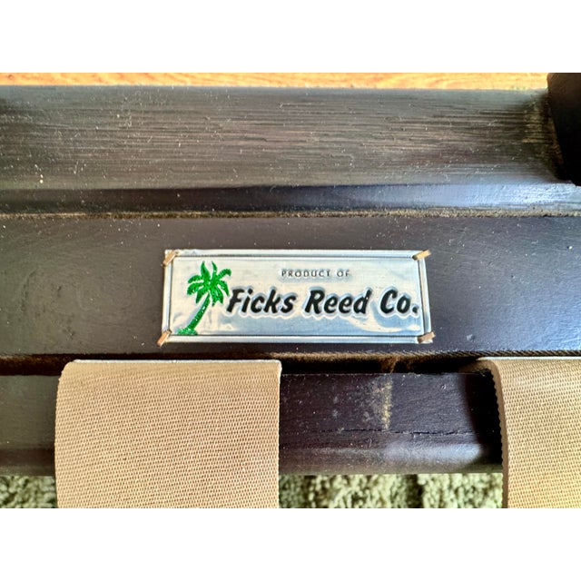 Ficks Reed Lounge Chair With Ottoman C. 1960’s Very Good Condition Dark Wood Green Cushions For Sale - Image 10 of 12