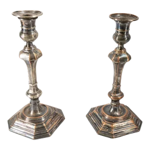 19th Century Near Pair of English "Bloody" Sheffield Candlesticks Marked Schmidt