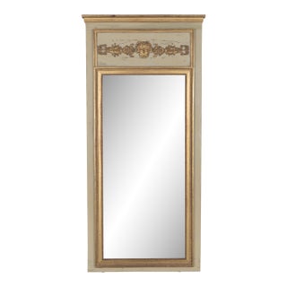 Louis XVI Style Trumeau Mirror, Painted Pine Frame, Gilded Trim, 1900s For Sale