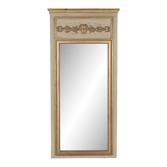 Louis XVI Style Trumeau Mirror, Painted Pine Frame, Gilded Trim, 1900s For Sale