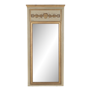 Louis XVI Style Trumeau Mirror, Painted Pine Frame, Gilded Trim, 1900s