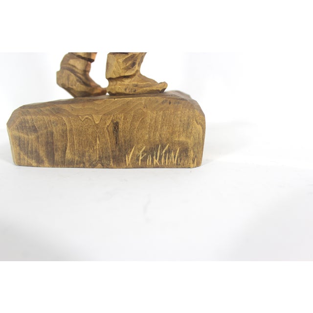 Wood V Fortin 13” Vintage Hand Carved Wood Hunter Trapper Winter Traveller French Canadian Folk Art, Figurine, Signed Wood Carving Quebec Man For Sale - Image 7 of 16