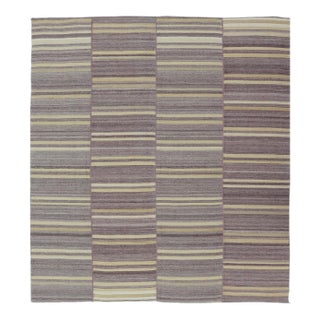 Elegant Vintage Turkish Kilim Rug With Mauve and Yellow Stripes 9'6 X 11'0 For Sale