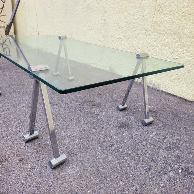 Vintage Glass and Metal Coffee Table, 1970s For Sale - Image 4 of 11