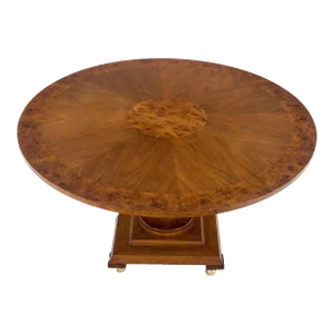 Round Burl Wood Adjustable Height Single Pedestal Base Dining-Coffee Table