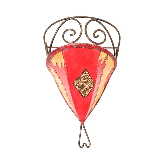 Vintage Moroccan Berber Painted-Hide Wall Sconce Shade, Iron Frame For Sale - Image 10 of 11