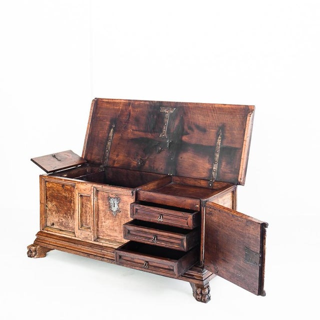 Rustic 18th Century Catalan Bridal Chest in Walnut For Sale - Image 3 of 18