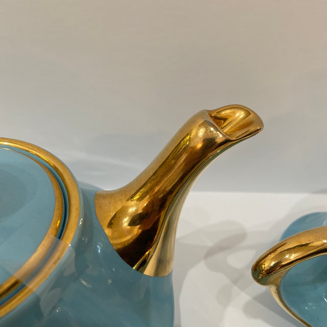 Vintage Tea Set Blue Turquoise and Gold 22k - Set of 3 For Sale - Image 4 of 10