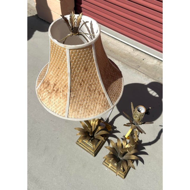 Hollywood Regency Gold Palm Tree Table Lamps - A Pair For Sale - Image 9 of 12