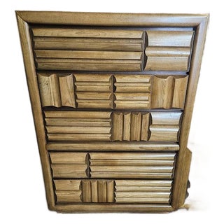 Mid-Century Modern Lane Furniture "Staccato" Brutalist Tallboy Dresser & Nightstand For Sale