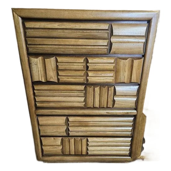 Mid-Century Modern Lane Furniture "Staccato" Brutalist Tallboy Dresser & Nightstand For Sale
