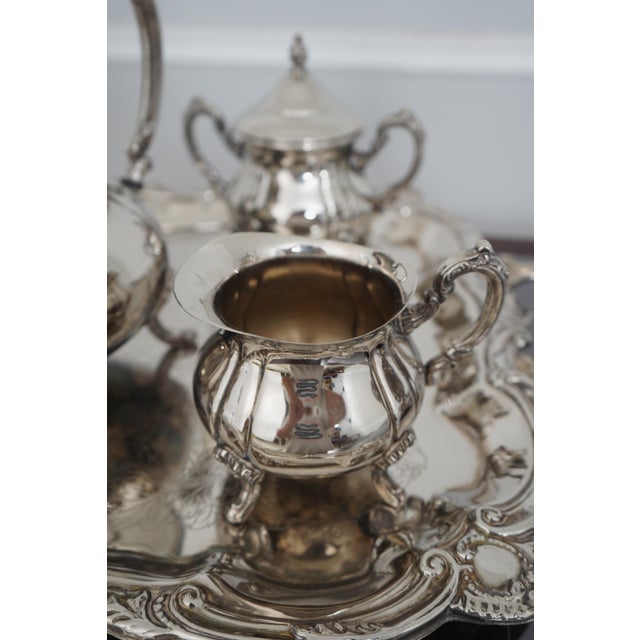 1980s Outstanding 7 Piece Silverplate Tea Set W. Kettle on Stand For Sale In Philadelphia - Image 6 of 14