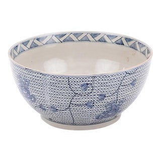 Large Blue and White Chinoiserie Chic Flower Bowl Orchid Bowl For Sale