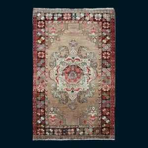Vintage Turkish Oushak Rug Medallion Floral Design With Earth Tone & Pops of Red