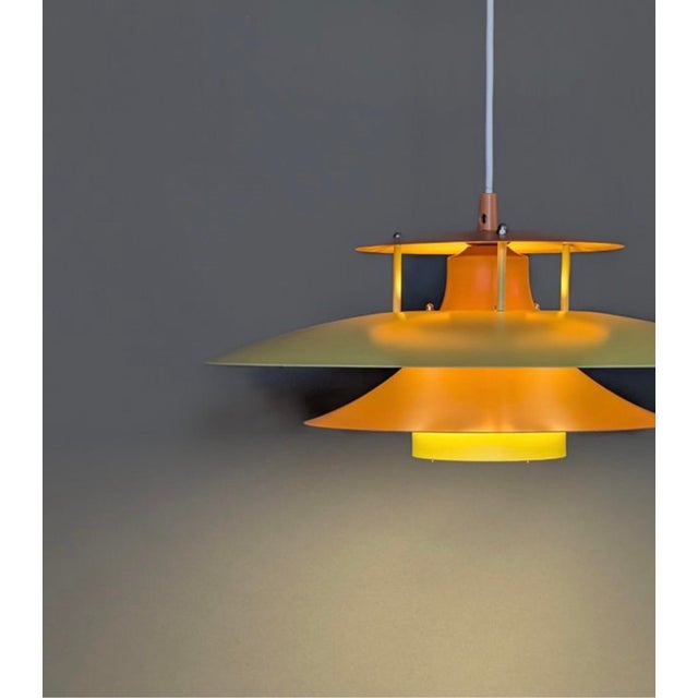 Metal Mid-Century Modern Danish Pendant Lamp in Yellow & Orange Metal, 1970s For Sale - Image 7 of 10