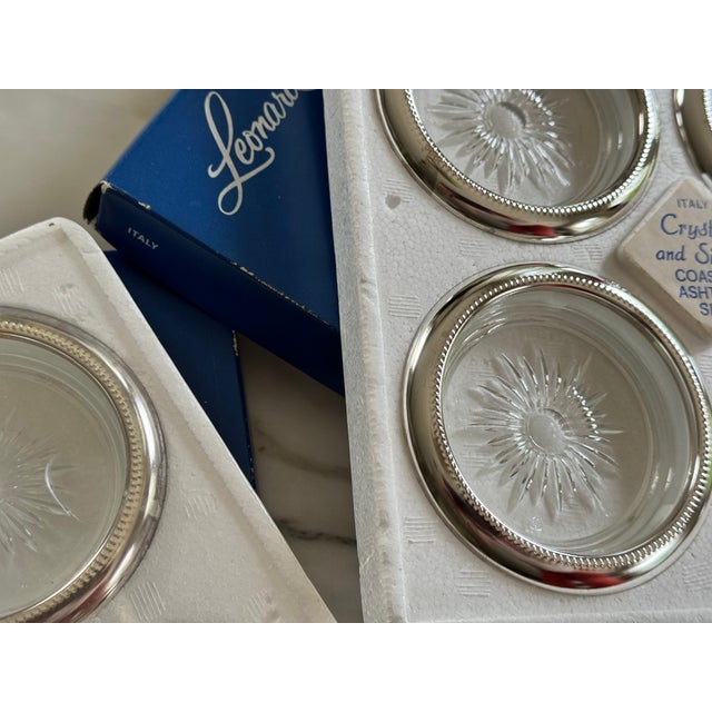 Made in Italy Leonard Florence Silverplate & Crystal Coasters - Set of 8 For Sale - Image 4 of 10