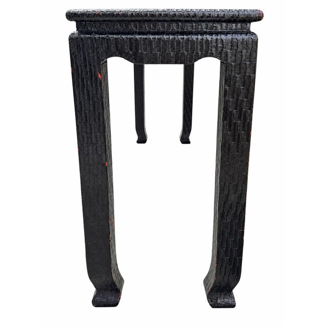1970s 1970s Black Lacquered Grasscloth Ming-Style Console Table, Attributed to Baker For Sale - Image 5 of 11