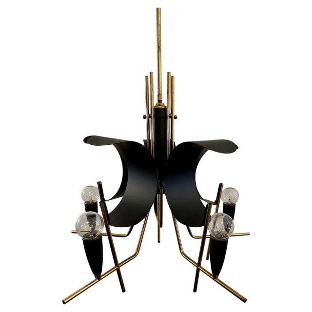 Vintage Italian 5-Light Black Metal & Brass Chandelier For Sale - Image 13 of 13