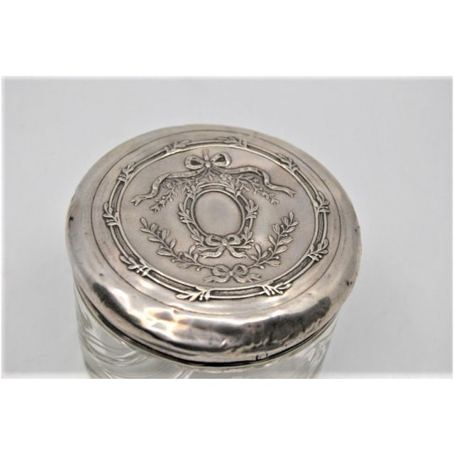 Metal Acid-Etched Glass Bottle with Silver Lid and Floral Reliefs For Sale - Image 7 of 8