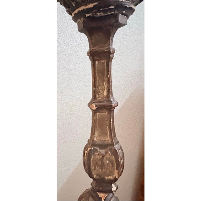 18th C.Italian Church Alter Candlestick Fitted as Floor Lamp, Needs Lamp Parts, 38” H For Sale - Image 4 of 12
