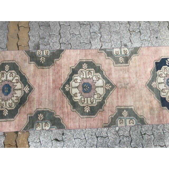 Pink Vintage Turkish Handmade Hallway Runner For Sale - Image 8 of 11