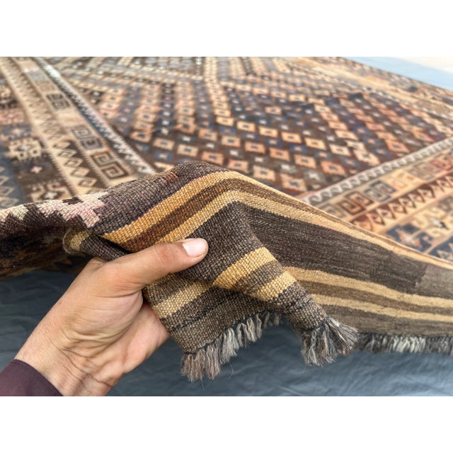 Textile Antique Afghan Hand-Woven Kilim Rug | Tribal Ghelmori Flatweave Wool Carpet in Earthy Brown, For Sale - Image 7 of 12