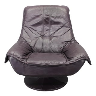 Italian Dark Purple Leather Swivel Lounge Chair, 1980s For Sale